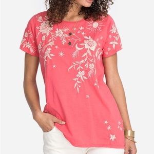 JOHNNY WAS Mia Embroidered Cotton Knit Tee (XS)